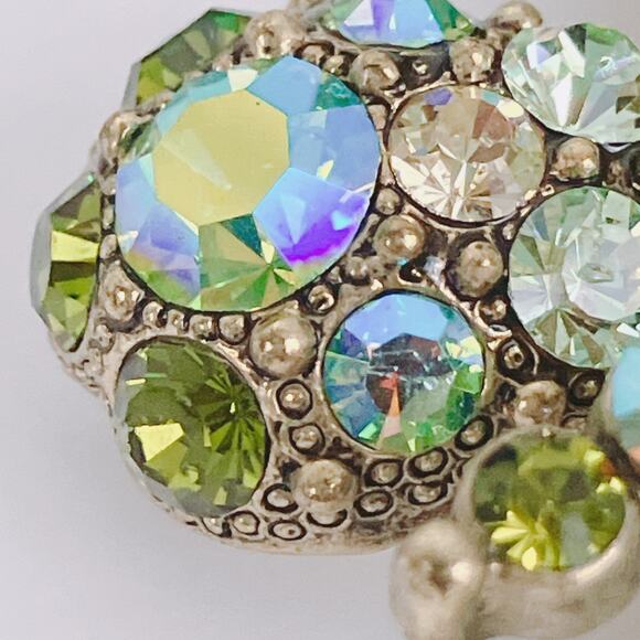 VTG Signed Joan Rivers Green Aurora Borealis Flower Brooch Gold Tone Sparkling - Picture 5 of 14